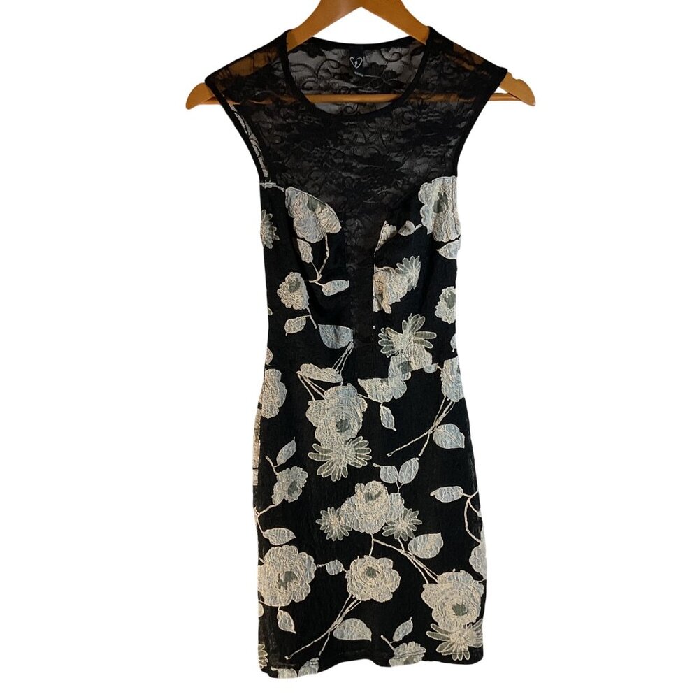 Windsor Sheer Lace Dress Sz S Bodycon Stretch Prom Party Black Floral Whimsigoth